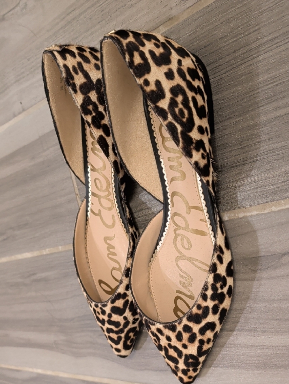 Sam Edelman Leopard Print D'Orsay Pointed Flats - Beige, Black - Picture 2 of 5